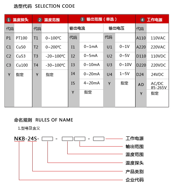 NKB-24S变送器选型代码