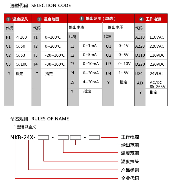 NKB-24X变送器选型代码